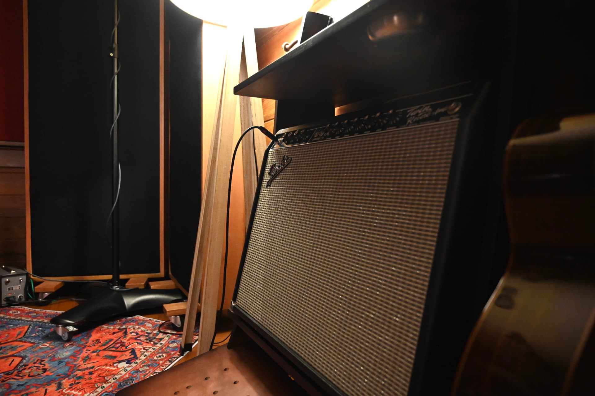 Guitar amplifier inside the recording room